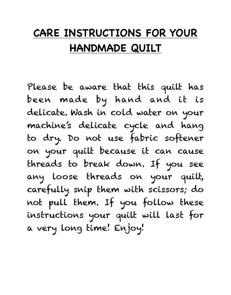 Quilt Care Instructions Quilting in the Lowcountry